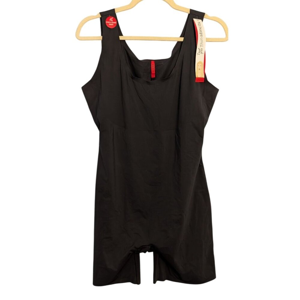 Spanx Womens Black Mid-Thigh Body Shaper 1X Compression Tank-Style Smooths Tummy